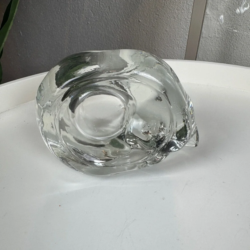 Cottagecore Cozy Vintage Indiana Glass Clear Sleepy Cat Votive Candle Holder